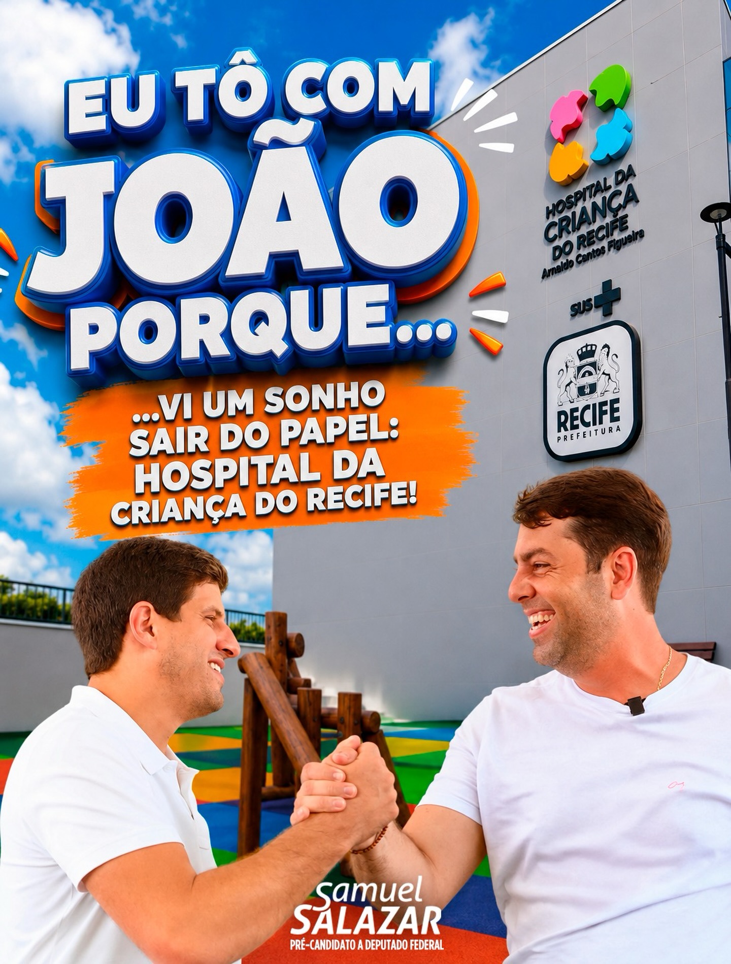 Eu tô com @joaocampos porque vi a saúde do Recife avançar e grandes projetos saírem do papel.

O Hospital da Criança é uma das maiores provas disso. São mais de R$ 200 milhões investidos, 60 leitos e atendimento em 15 subespecialidades pediátricas, tudo 100% pelo SUS.

Como líder do Governo na Câmara, acompanhei de perto esse trabalho e tenho orgulho de fazer parte de um projeto que transforma compromisso em entrega.

Foi esse trabalho que vi acontecer no Recife. Agora, quero ajudar Pernambuco a conquistar ainda mais resultados em Brasília. 👊🏼