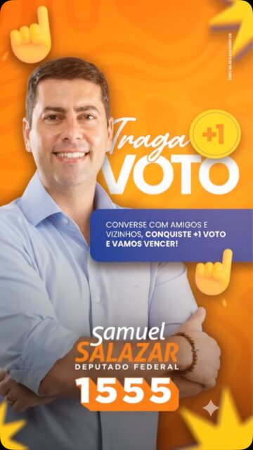 Se cada pessoa que acredita no nosso trabalho trouxer mais uma, a nossa caminhada fica ainda maior. 🚀👊🏼

Deputado federal é Samuel Salazar 1️⃣5️⃣5️⃣5️⃣✅ 
Governador é @joaocampos 4️⃣0️⃣✅ 

CNPJ 68.403.654/0001-08