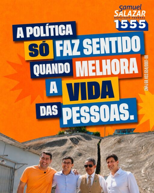 Política não pode ser só discurso. Tem que chegar na vida das pessoas! 😎

É quando a demanda vira solução, quando a cobrança vira resultado e quando o trabalho feito lá em cima melhora a vida de quem está aqui embaixo.

Deputado federal é Samuel Salazar 1️⃣5️⃣5️⃣5️⃣✅ 
Governador é @joaocampos 4️⃣0️⃣✅ 

CNPJ 68.403.654/0001-08